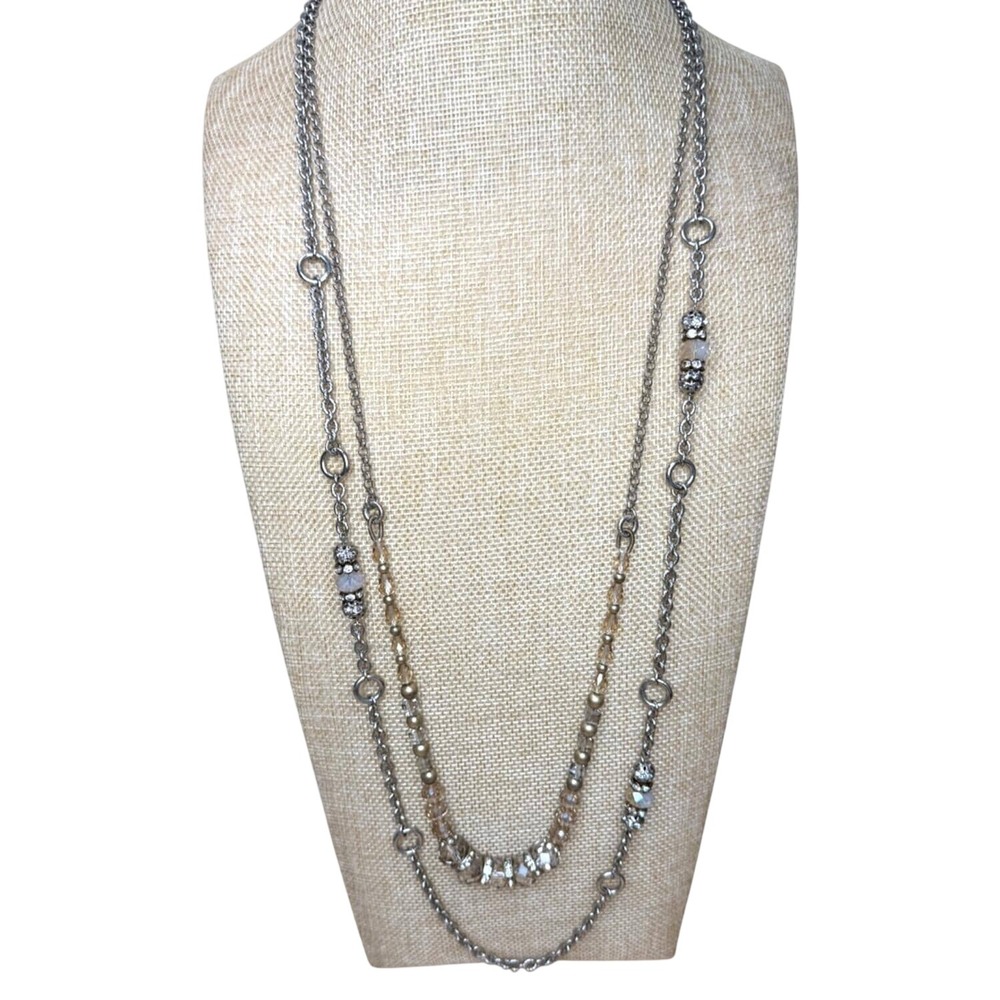 Loft‎ Necklace Set With Silver-Tone Chains & Glass Beads Long Layered 90's Y2K